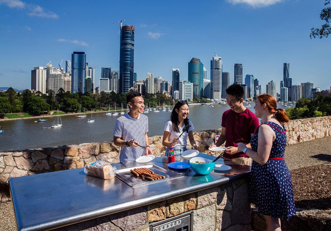 Students enjoying a BBQ at Kangaroo Point, Brisbane, Australia. 