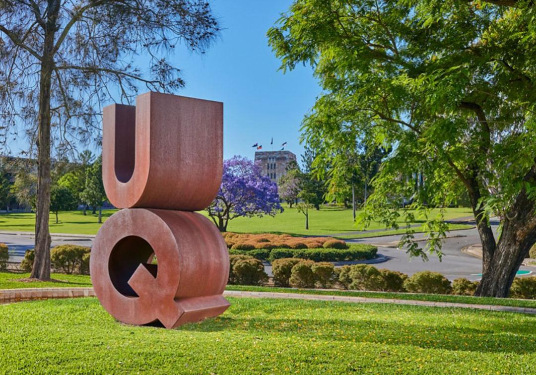 A sculpture that spells UQ on the St Lucia campus.