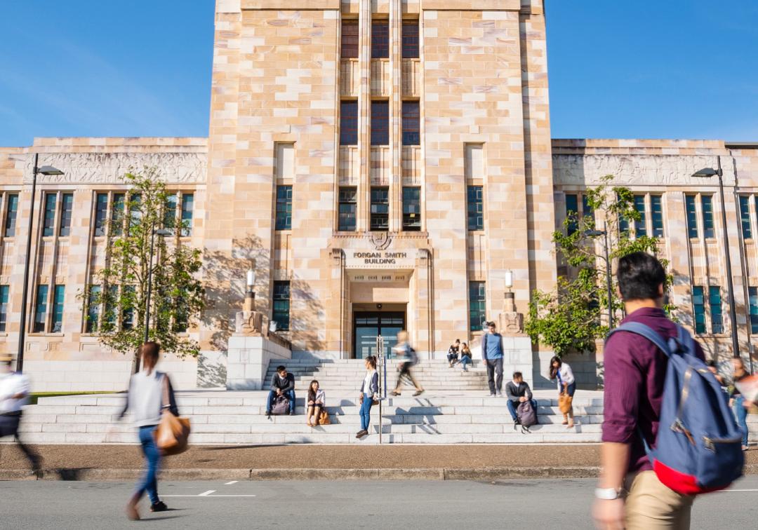 Students entering university building