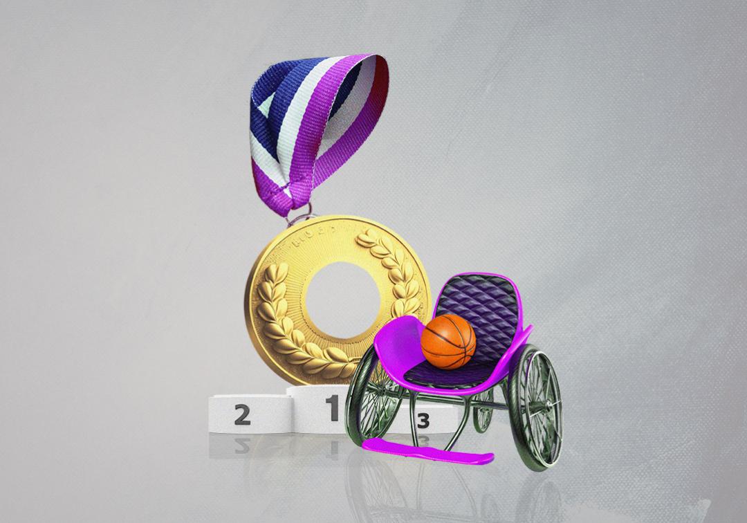Illustration of a sports wheelchair and a medal