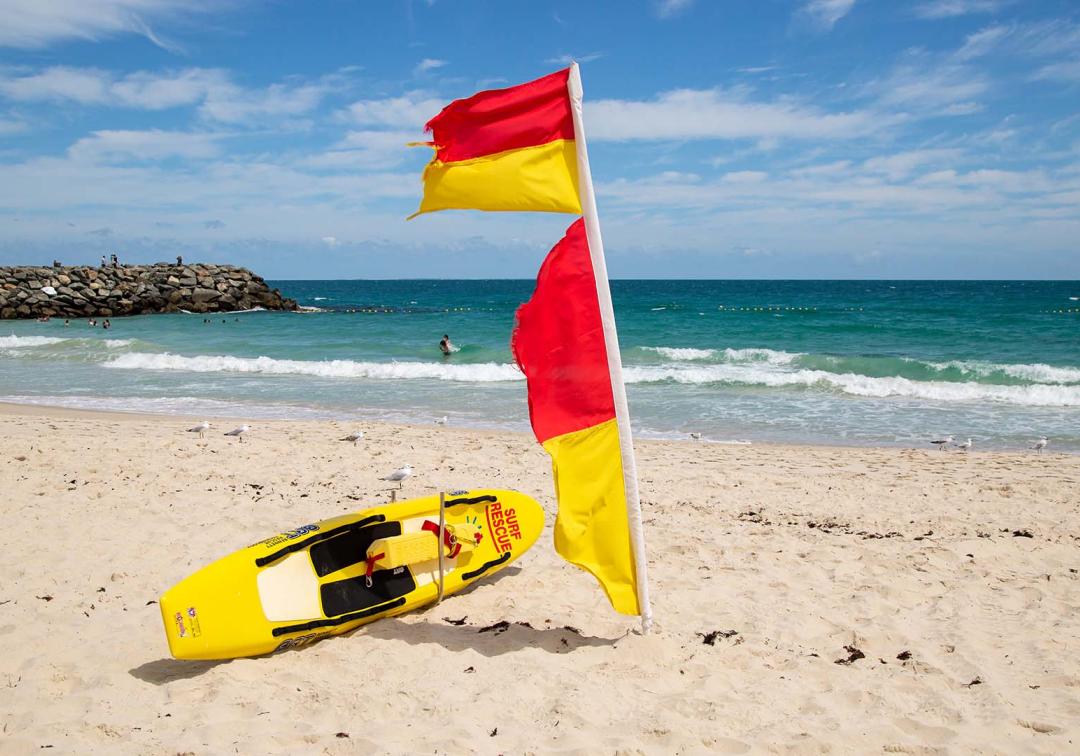 Surf lifesaver ski and flag on the beach in Australia