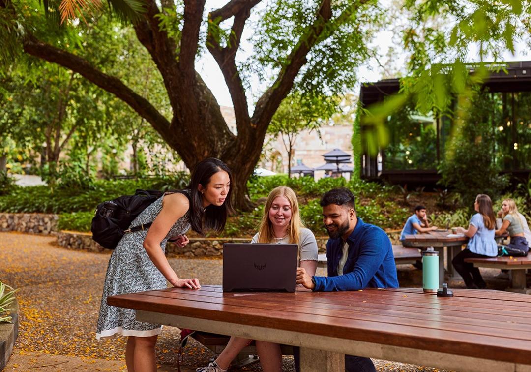 UQ students studying outdoors