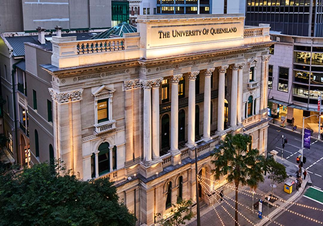 Sandstone building in the city. 