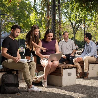 Students studying outside at St Lucia campus