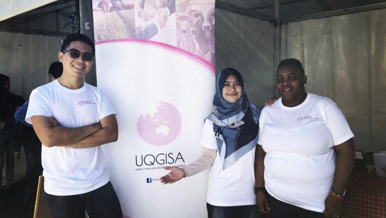 International students with pull up banner for UQGISA 