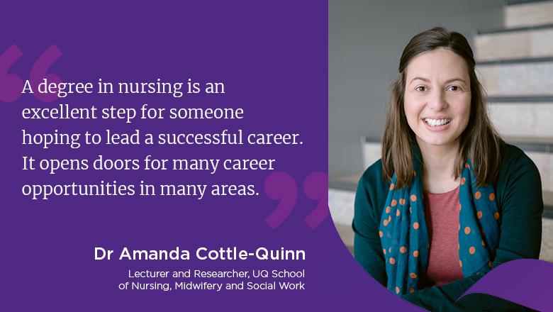 "A degree in nursing is an excellent step for someone hoping to lead a successful career. It opens doors for many career opportunities in many areas." - Dr Amanda Cottle-Quinn