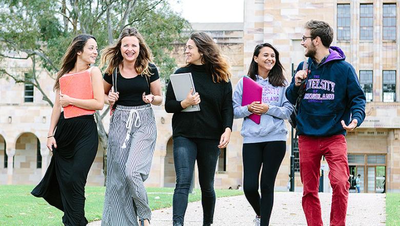 UQ students in front of the Forgan Smith Building