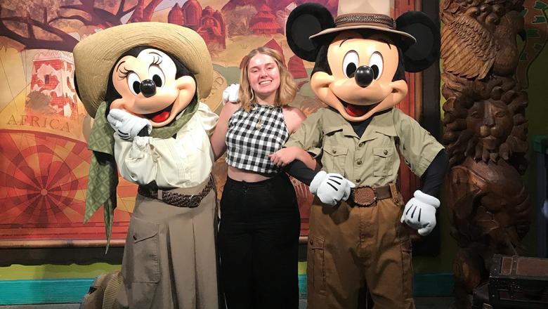 Maddie with Mickey and Minnie Mouse