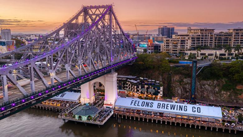 Felons Brewery from the sky overlooking the Story Bridge