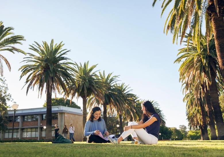 Students sitting on the grass at Gatton campus