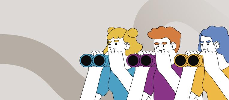 Career Pulse Hub graphic with 3 future students holding binoculars. 