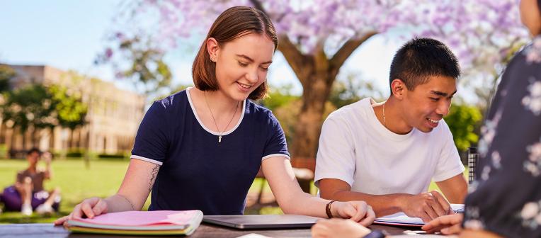 UQ students studying in the Great Court at St Lucia campus