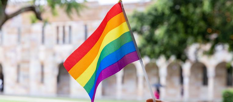 Pride flag in the Great Court at UQ