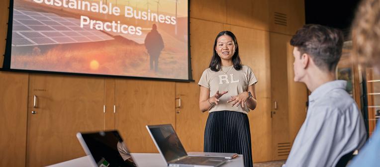 Economics student doing a presentation