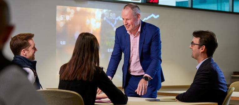Chris Bell speaks with finance and investment management students at UQ Brisbane City