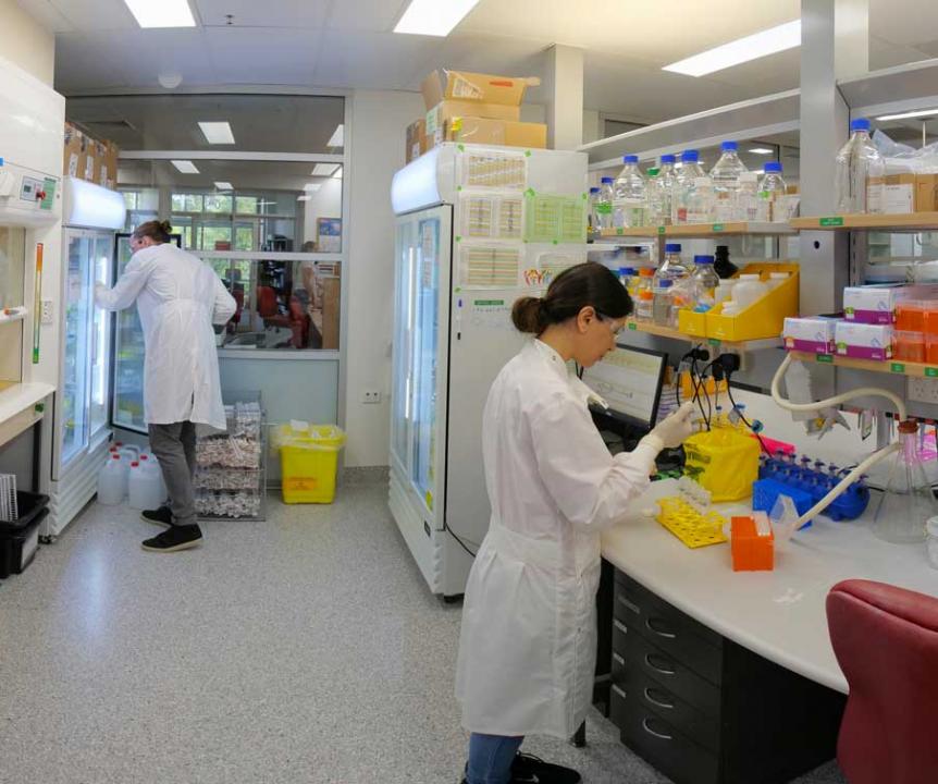 UQ scientists work on a vaccine in the COVID-19 laboratory