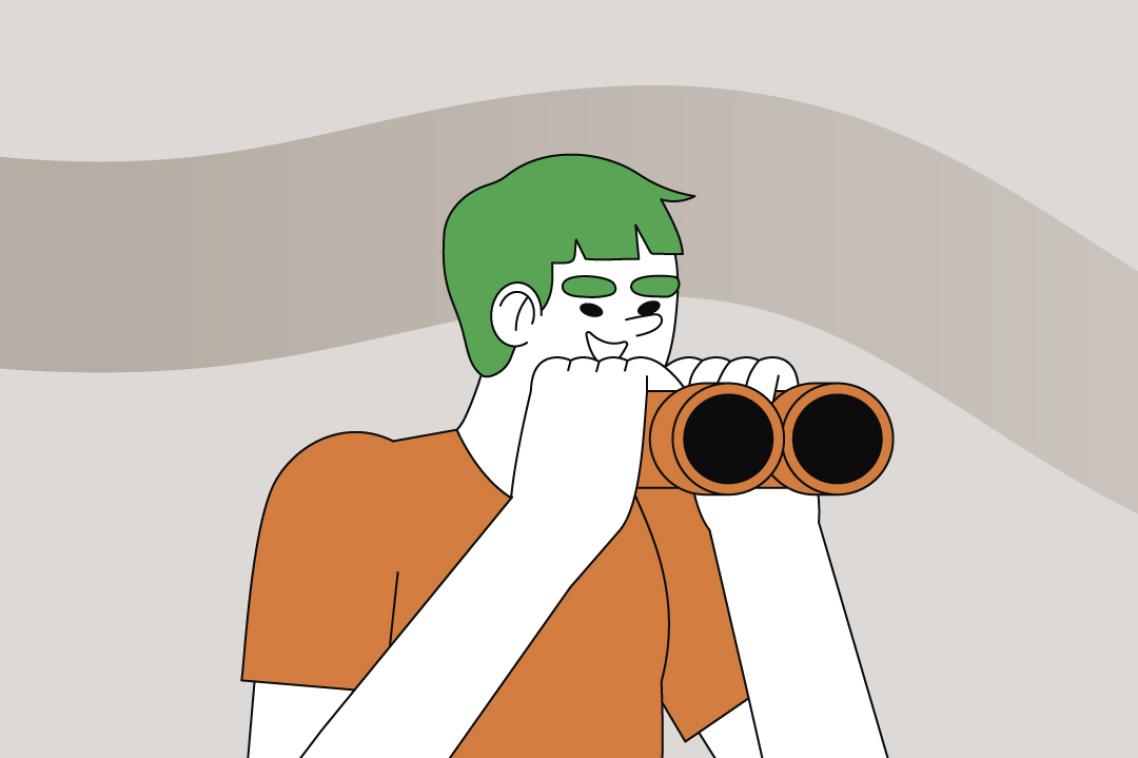 Graphic of future student holding binoculars. 