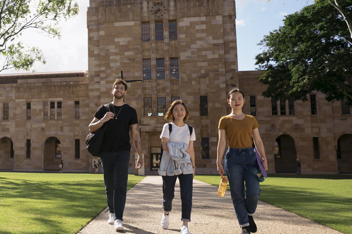 Students walking through The University of Queensland's St Lucia campus