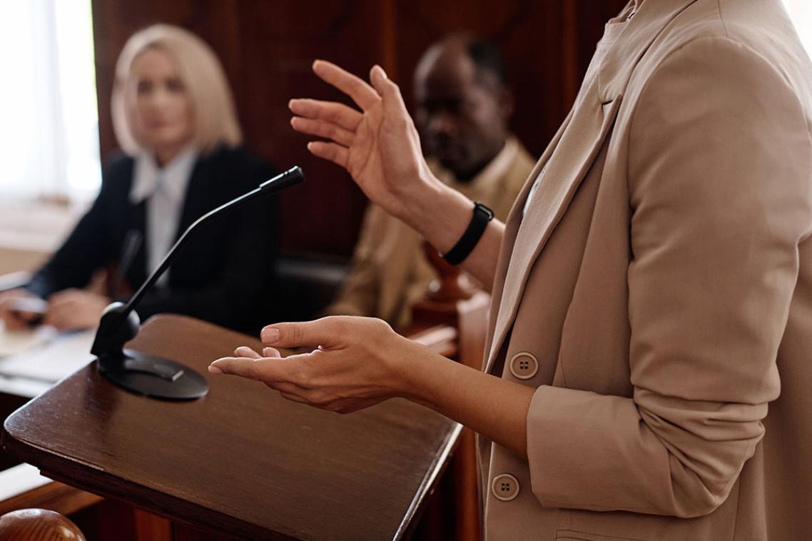 A lawyer in a courtroom